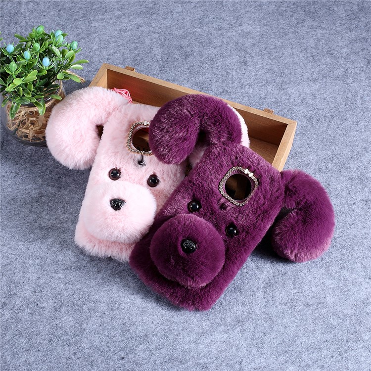 Dog Pattern Fluffy Fur Coated TPU Case Motorola Moto G7 Play (EU Version) - Pink-4