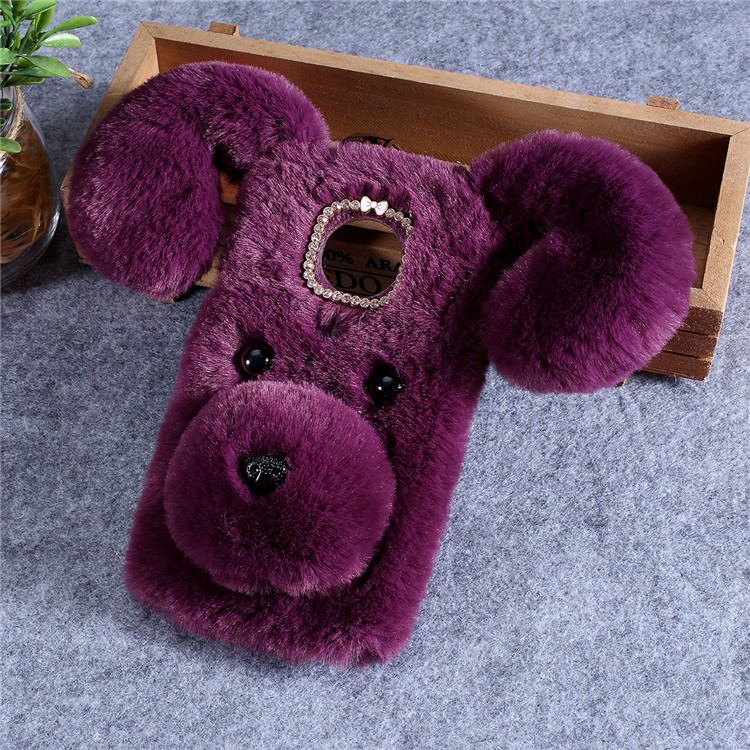 Dog Pattern Fluffy Fur Coated TPU Case Motorola Moto G7 Play (EU Version) - Wine Red-1