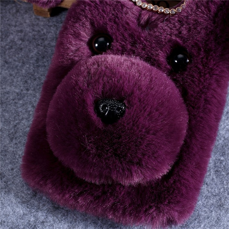 Dog Pattern Fluffy Fur Coated TPU Case Motorola Moto G7 Play (EU Version) - Wine Red-3