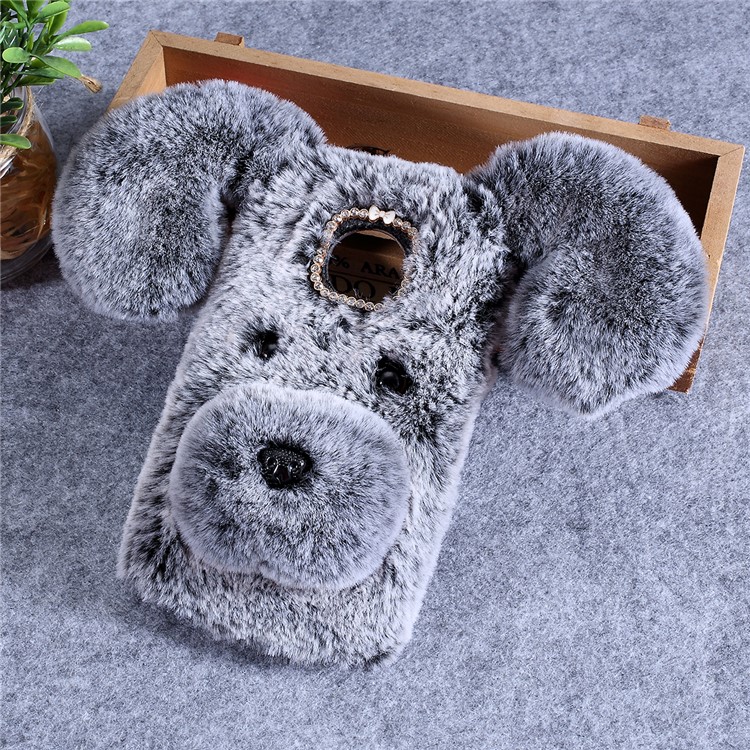 Dog Pattern Fluffy Fur Coated TPU Case Motorola Moto G7 Play (EU Version) - Black-1
