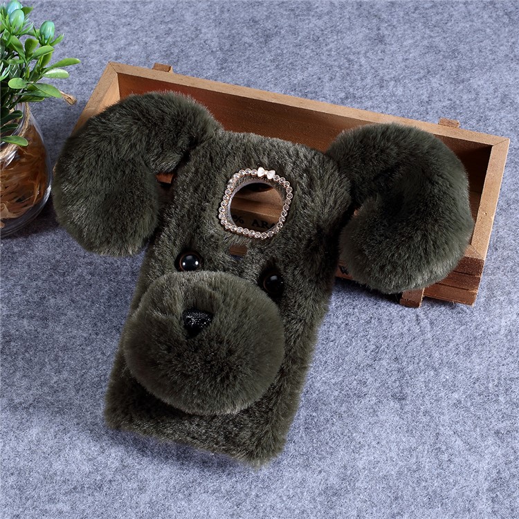 Dog Pattern Fluffy Fur Coated TPU Case Motorola Moto G7 Play (EU Version) - Army Green-1