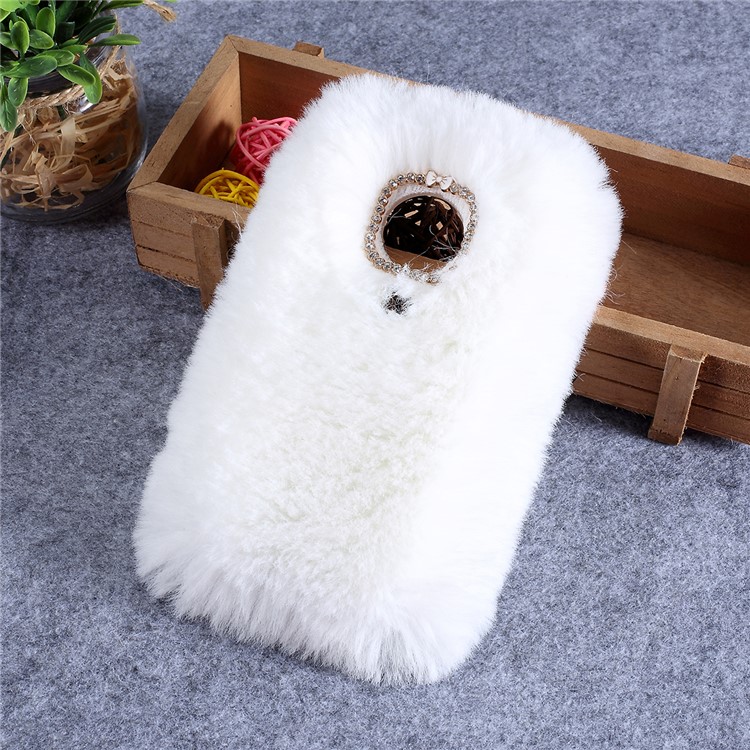 Soft Fur Coated TPU Back Cell Phone Case for Motorola Moto G7 Play (EU Version) - White-1