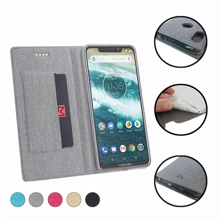 VILI DMX Cross Texture Stand Leather Card Holder Case for Motorola One Power / P30 Note in China - Grey-2