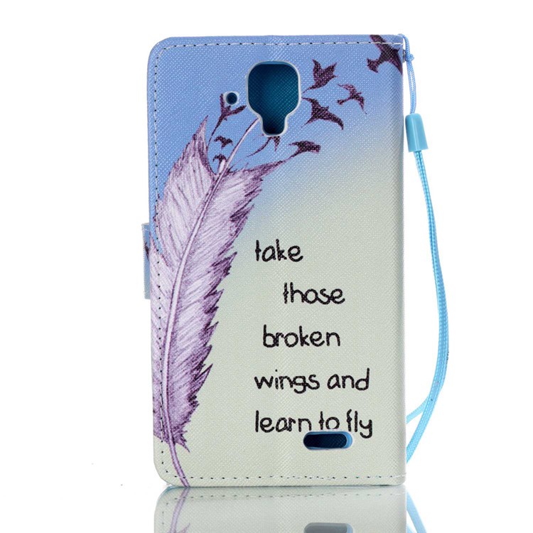 Pattern Printing Leather Wallet Stand Shell for Lenovo A536 - Feather and Birds-2