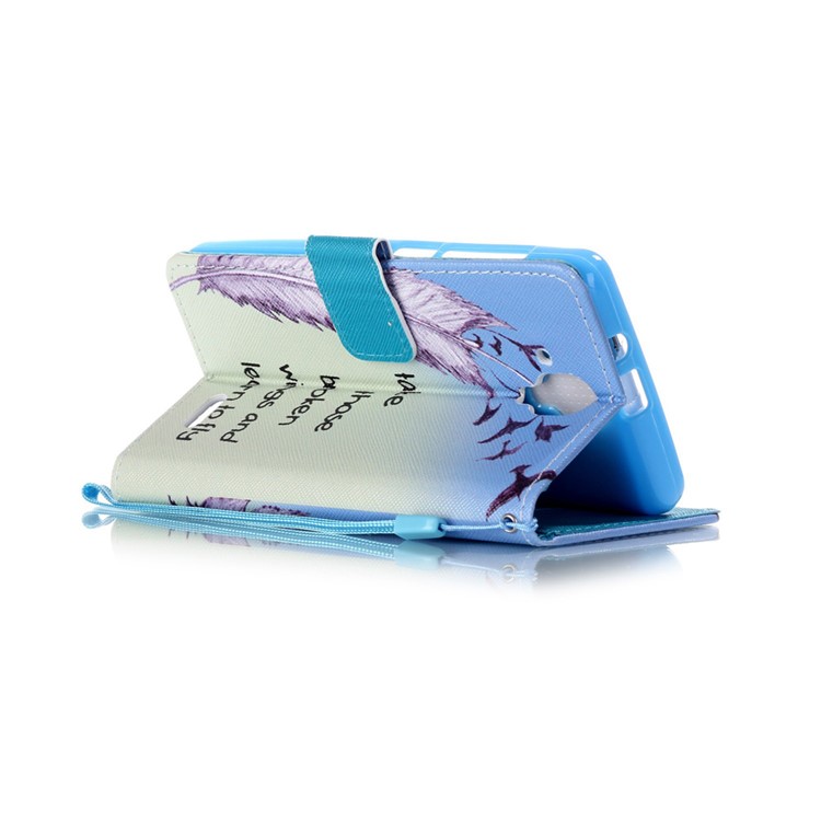 Pattern Printing Leather Wallet Stand Shell for Lenovo A536 - Feather and Birds-3