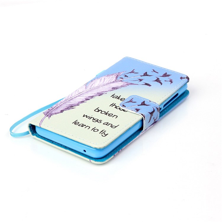 Pattern Printing Leather Wallet Stand Shell for Lenovo A536 - Feather and Birds-4