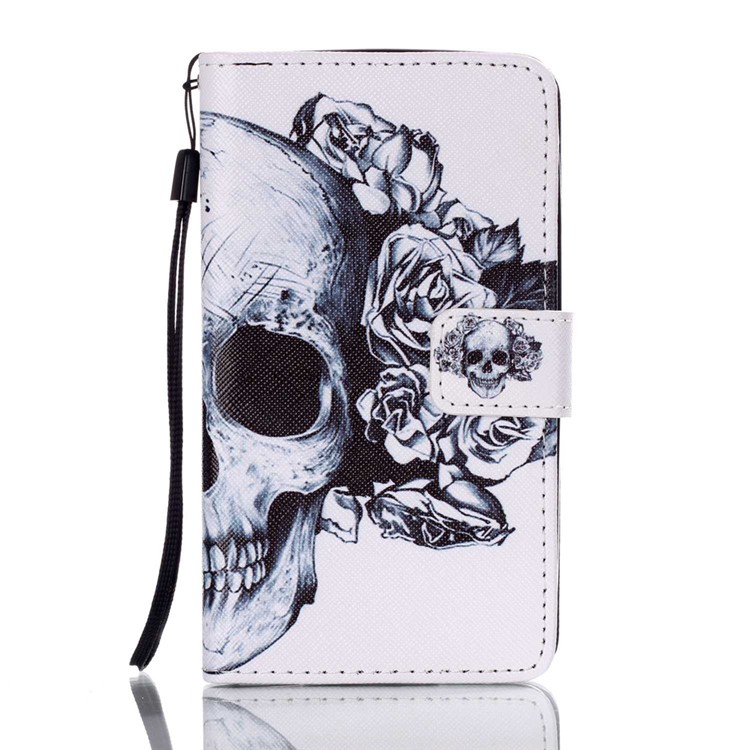 Impression en carton Housse en cuir Flip Case pour Lenovo A536 - crâne et Rose-1