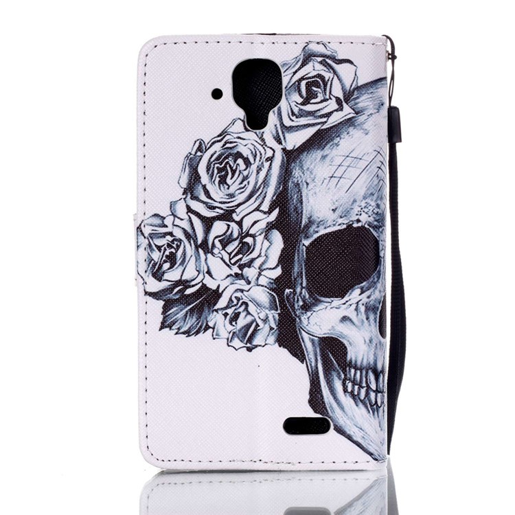 Impression en carton Housse en cuir Flip Case pour Lenovo A536 - crâne et Rose-2