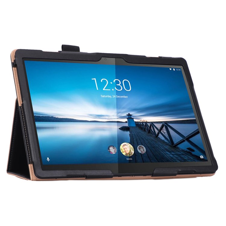 PU Leather Tablet Stand Case with Card Slots and Elastic Hand Strap for Lenovo Tab M10 TB-X605F - Black-13