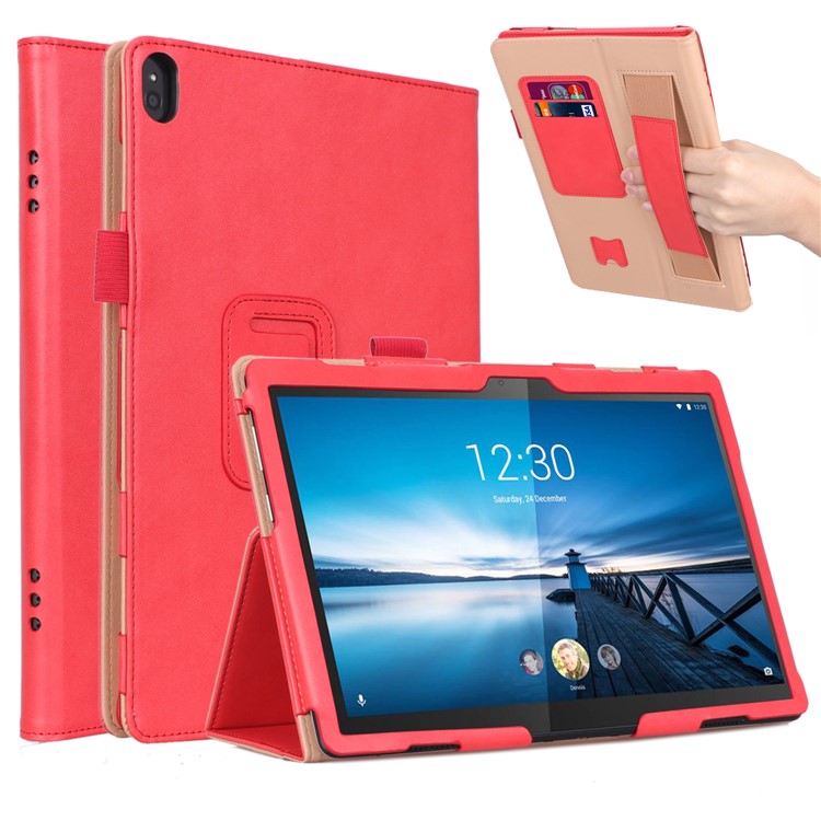 PU Leather Tablet Stand Case with Card Slots and Elastic Hand Strap for Lenovo Tab M10 TB-X605F - Rose-1
