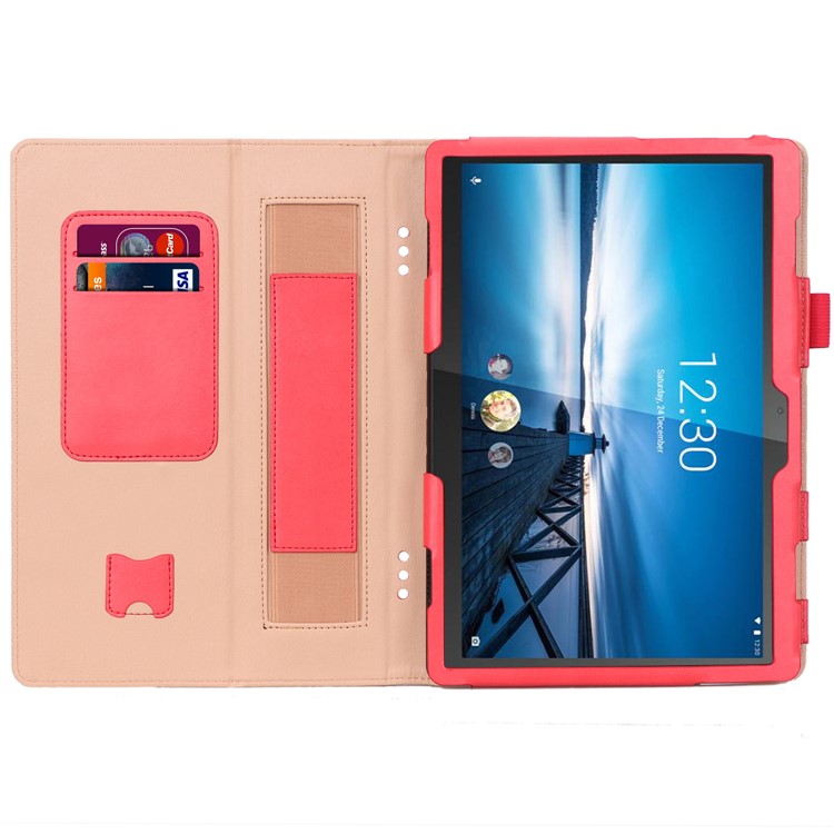 PU Leather Tablet Stand Case with Card Slots and Elastic Hand Strap for Lenovo Tab M10 TB-X605F - Rose-2