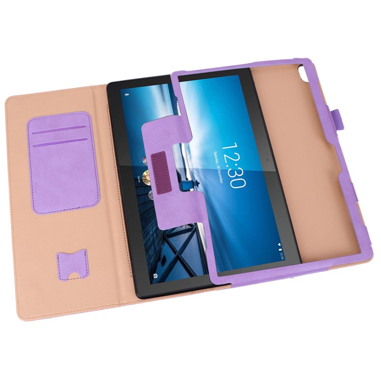 PU Leather Tablet Stand Case with Card Slots and Elastic Hand Strap for Lenovo Tab M10 TB-X605F - Purple-13