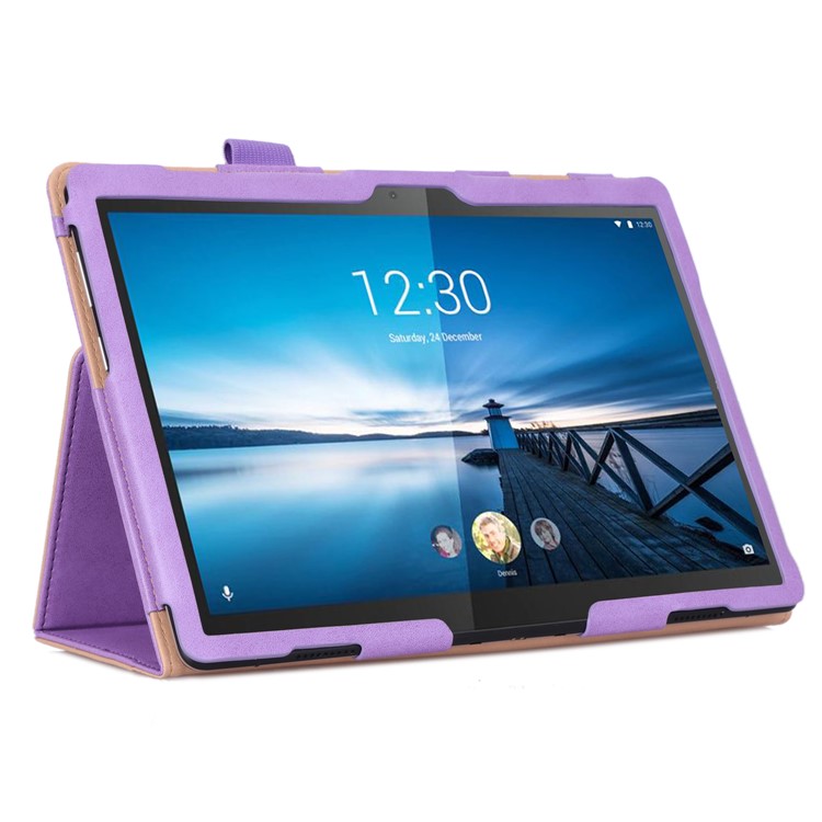 PU Leather Tablet Stand Case with Card Slots and Elastic Hand Strap for Lenovo Tab M10 TB-X605F - Purple-9