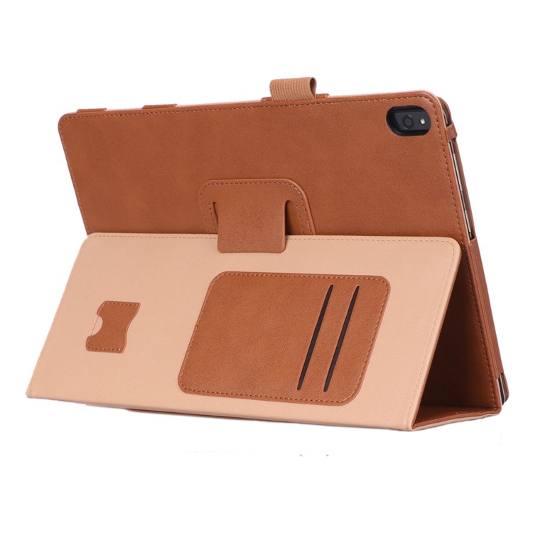 PU Leather Tablet Stand Case with Card Slots and Elastic Hand Strap for Lenovo Tab M10 TB-X605F - Brown-10