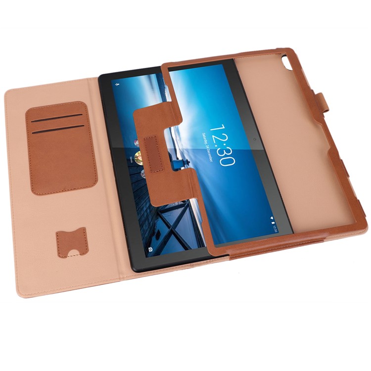 PU Leather Tablet Stand Case with Card Slots and Elastic Hand Strap for Lenovo Tab M10 TB-X605F - Brown-13