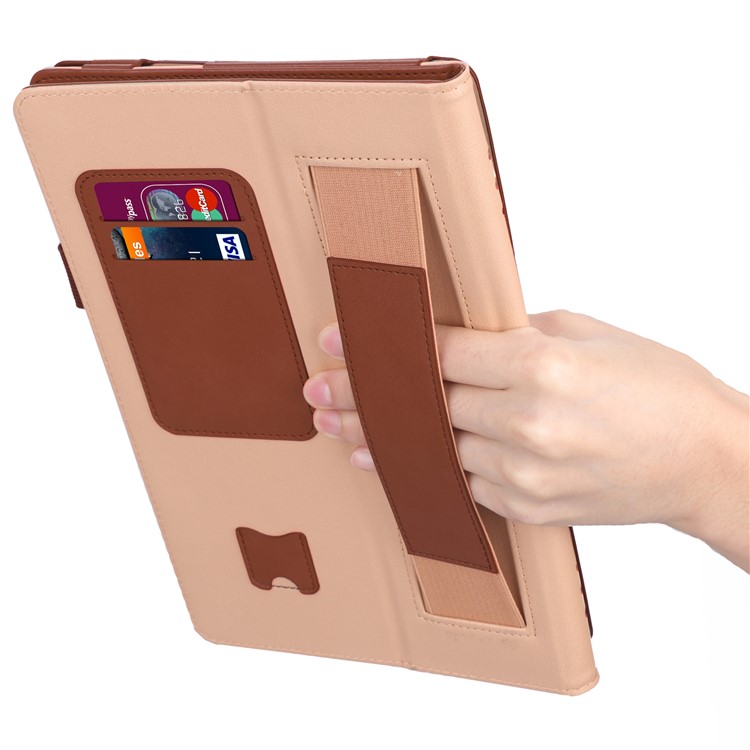 PU Leather Tablet Stand Case with Card Slots and Elastic Hand Strap for Lenovo Tab M10 TB-X605F - Brown-3