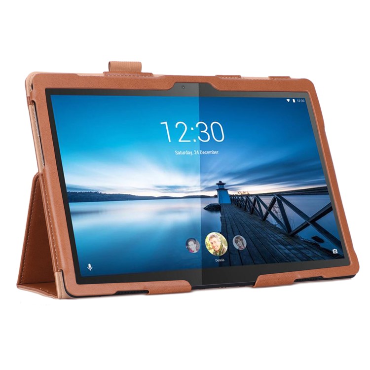 PU Leather Tablet Stand Case with Card Slots and Elastic Hand Strap for Lenovo Tab M10 TB-X605F - Brown-9