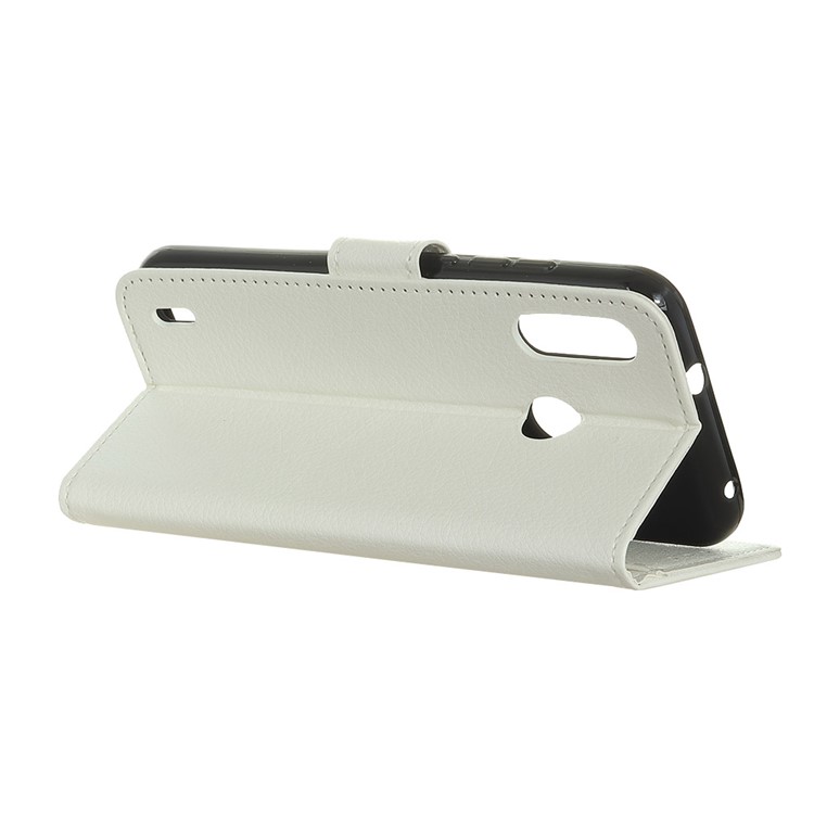 Litchi Skin Wallet Leather Stand Case for Motorola P40 Play - White-11