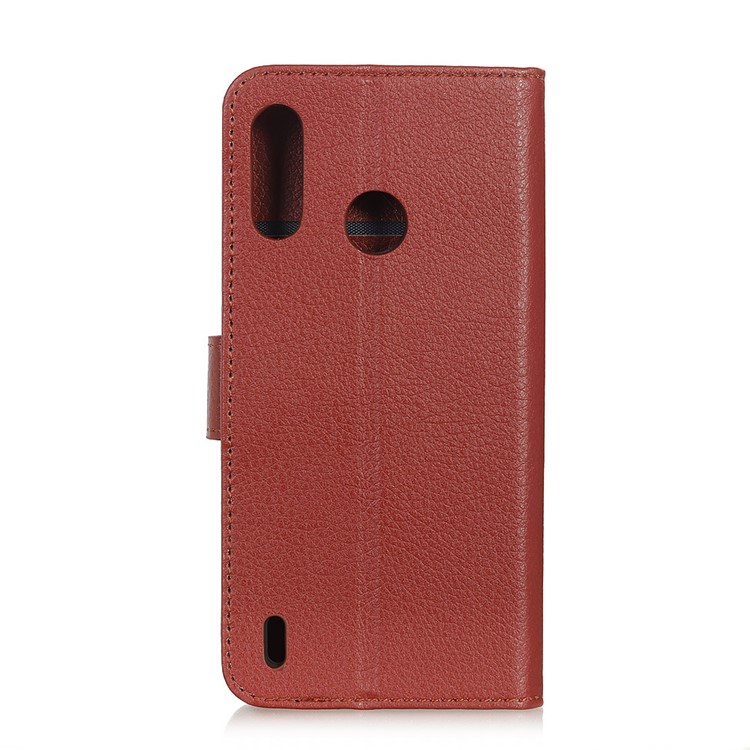 Litchi Skin Wallet Leather Stand Case for Motorola P40 Play - Brown-10