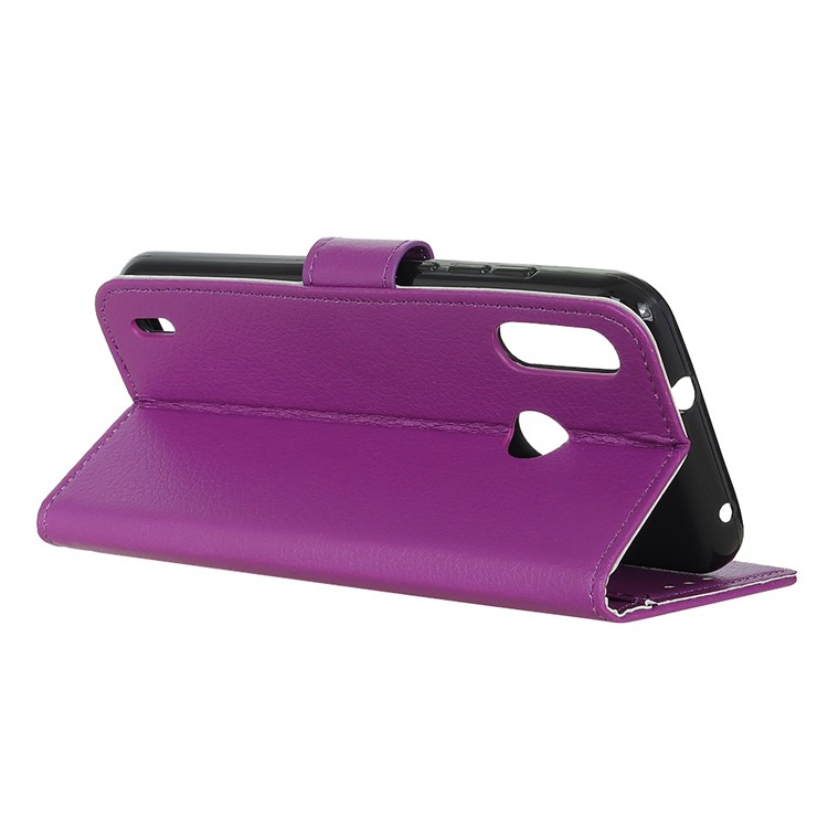 Litchi Skin Wallet Leather Stand Case for Motorola P40 Play - Purple-11