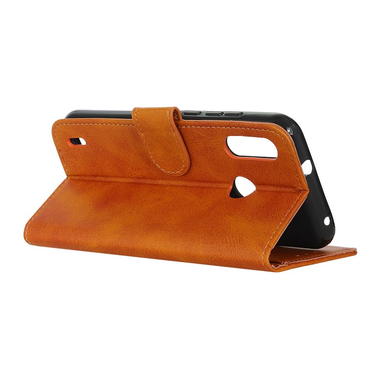 Matte PU Leather Stand Case Magnetic Mobile Shell for Motorola P40 Play - Brown-11