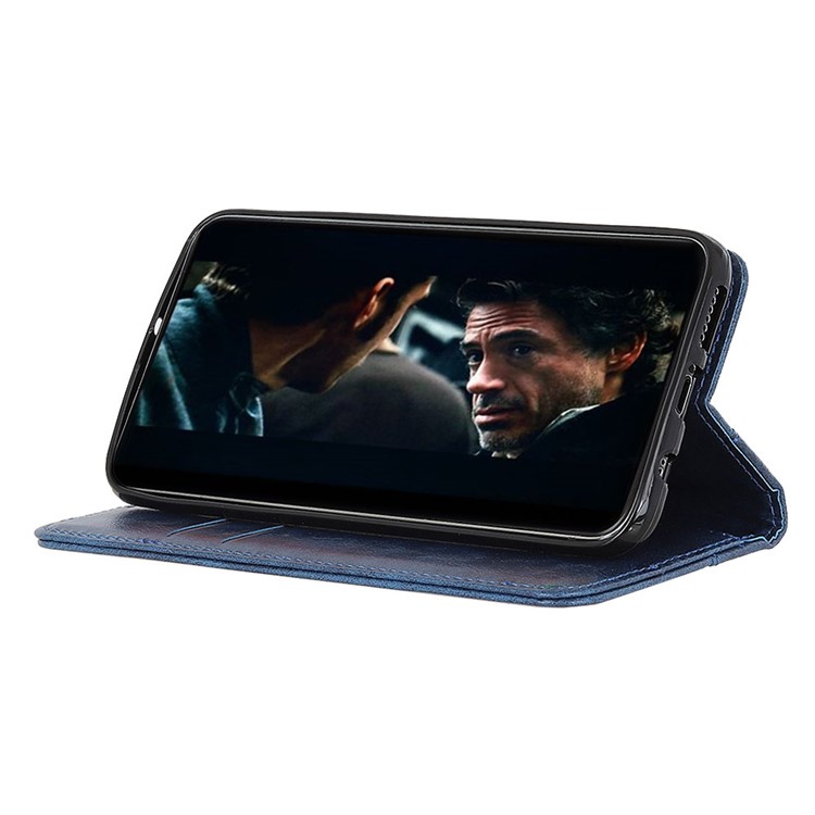 Crazy Horse Auto-absorbed Split Leather Wallet Case for Motorola P40 Play - Blue-3