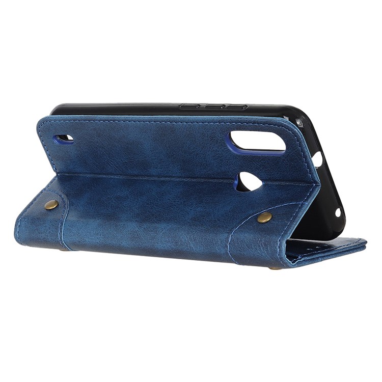 Crazy Horse Auto-absorbed Split Leather Wallet Case for Motorola P40 Play - Blue-7