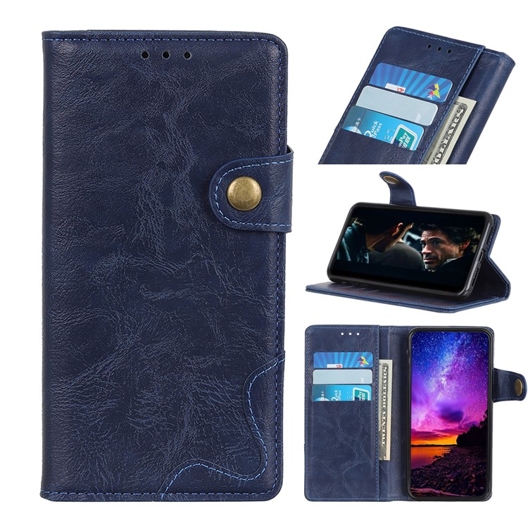 S-shape Crazy Horse PU Leather Flip Shell with Wallet Stand for Motorola P40 Power - Blue-1