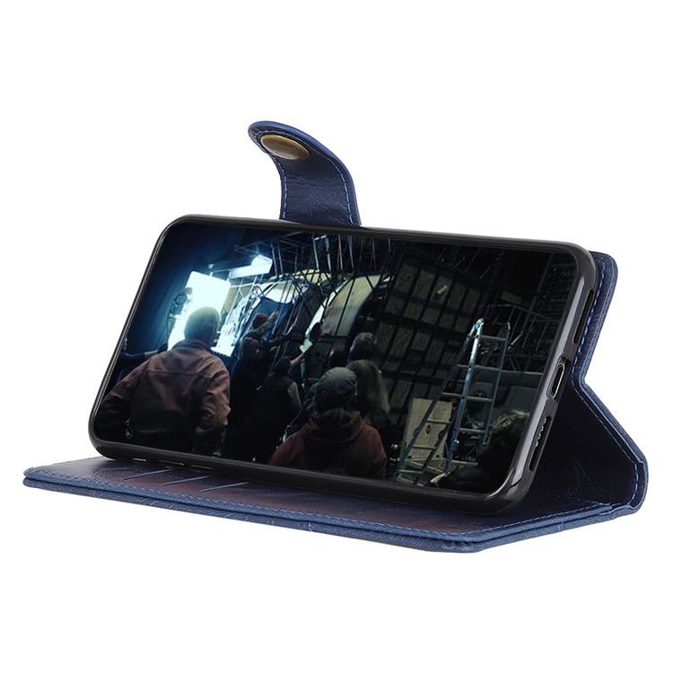 S-shape Crazy Horse PU Leather Flip Shell with Wallet Stand for Motorola P40 Power - Blue-10