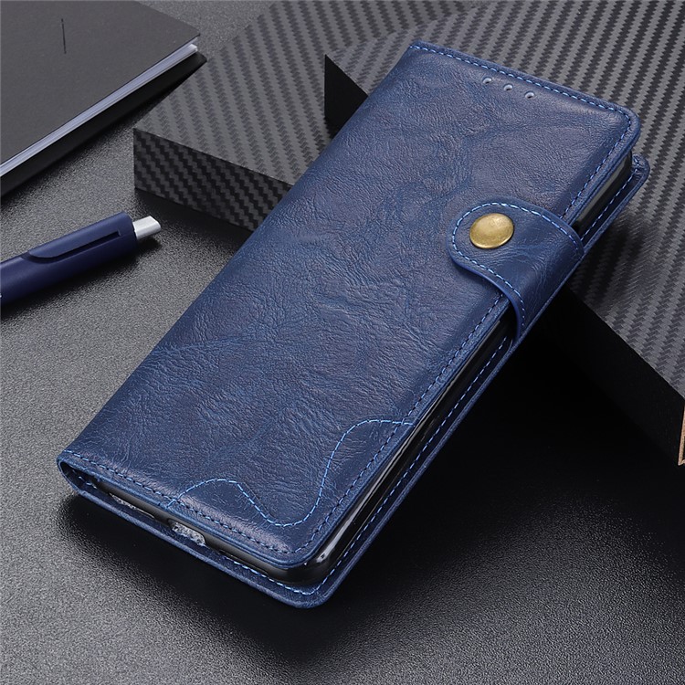 S-shape Crazy Horse PU Leather Flip Shell with Wallet Stand for Motorola P40 Power - Blue-12