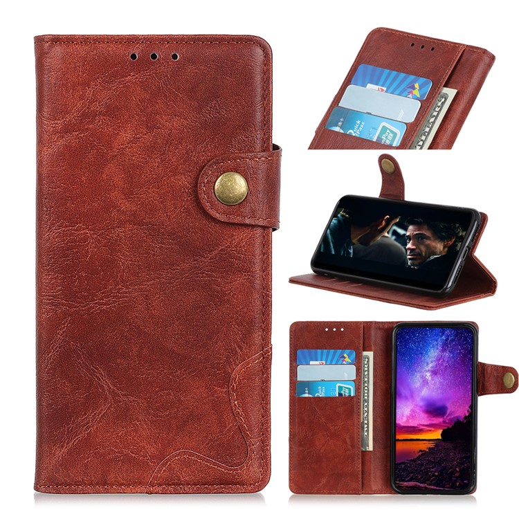 S-shape Crazy Horse PU Leather Flip Shell with Wallet Stand for Motorola P40 Power - Brown-1