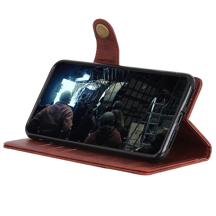 S-shape Crazy Horse PU Leather Flip Shell with Wallet Stand for Motorola P40 Power - Brown-10