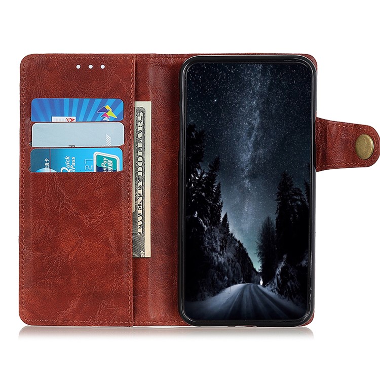 S-shape Crazy Horse PU Leather Flip Shell with Wallet Stand for Motorola P40 Power - Brown-11