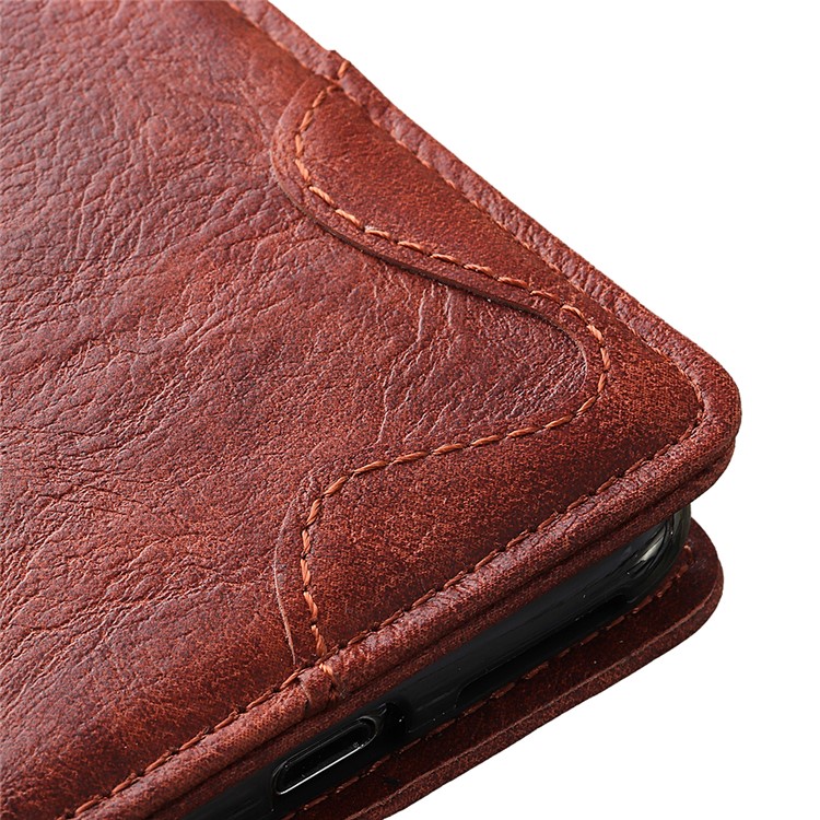 S-shape Crazy Horse PU Leather Flip Shell with Wallet Stand for Motorola P40 Power - Brown-6