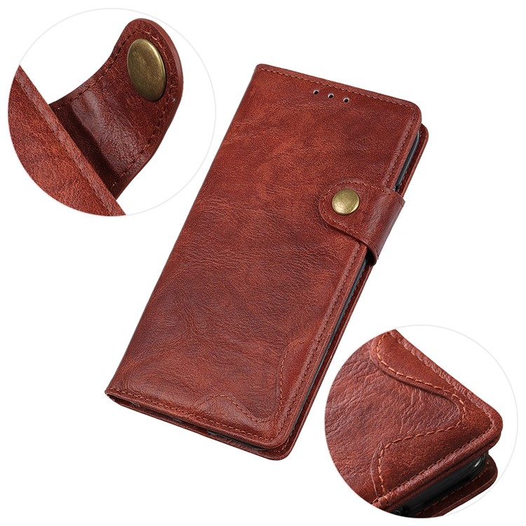 S-shape Crazy Horse PU Leather Flip Shell with Wallet Stand for Motorola P40 Power - Brown-8