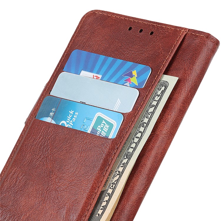 S-shape Crazy Horse PU Leather Flip Shell with Wallet Stand for Motorola P40 Power - Brown-9