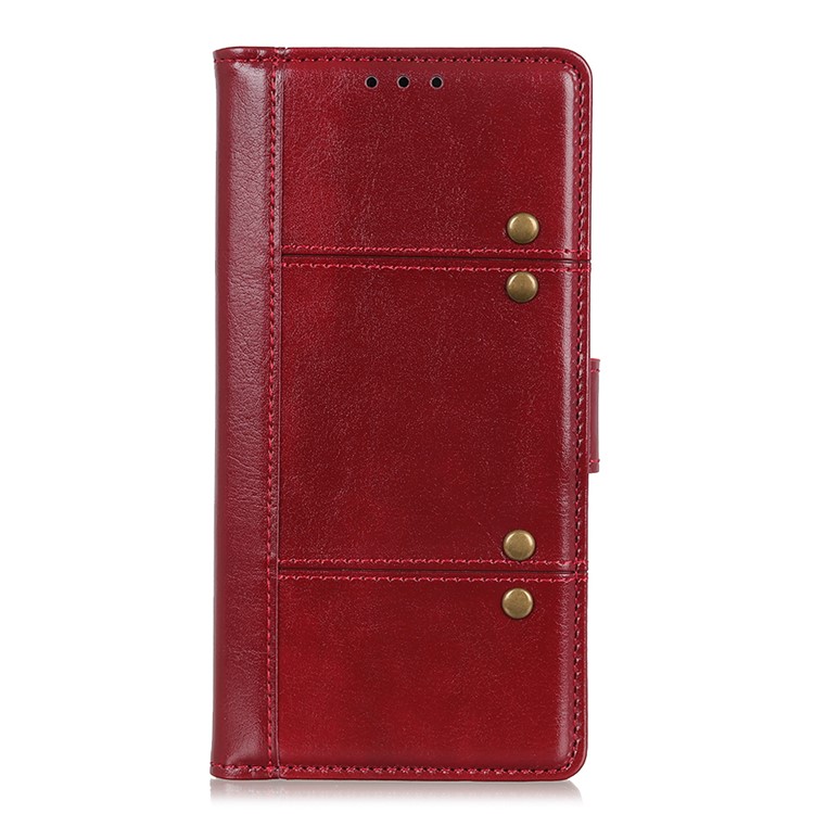 Crazy Horse Rivet Stand Wallet Magnetic Leather Case for Motorola P40 Power - Red-1