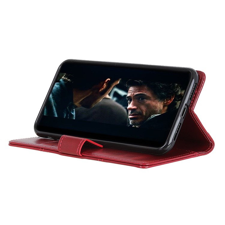 Crazy Horse Rivet Stand Wallet Magnetic Leather Case for Motorola P40 Power - Red-3