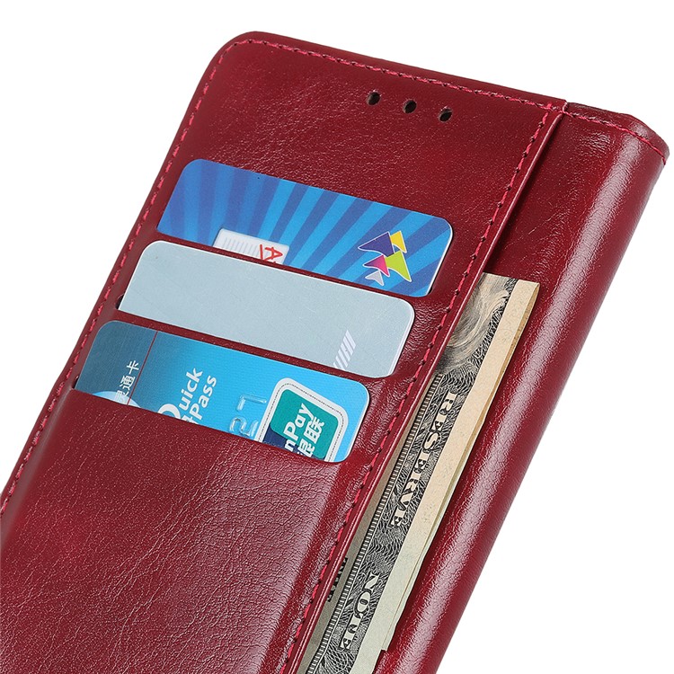 Crazy Horse Rivet Stand Wallet Magnetic Leather Case for Motorola P40 Power - Red-5