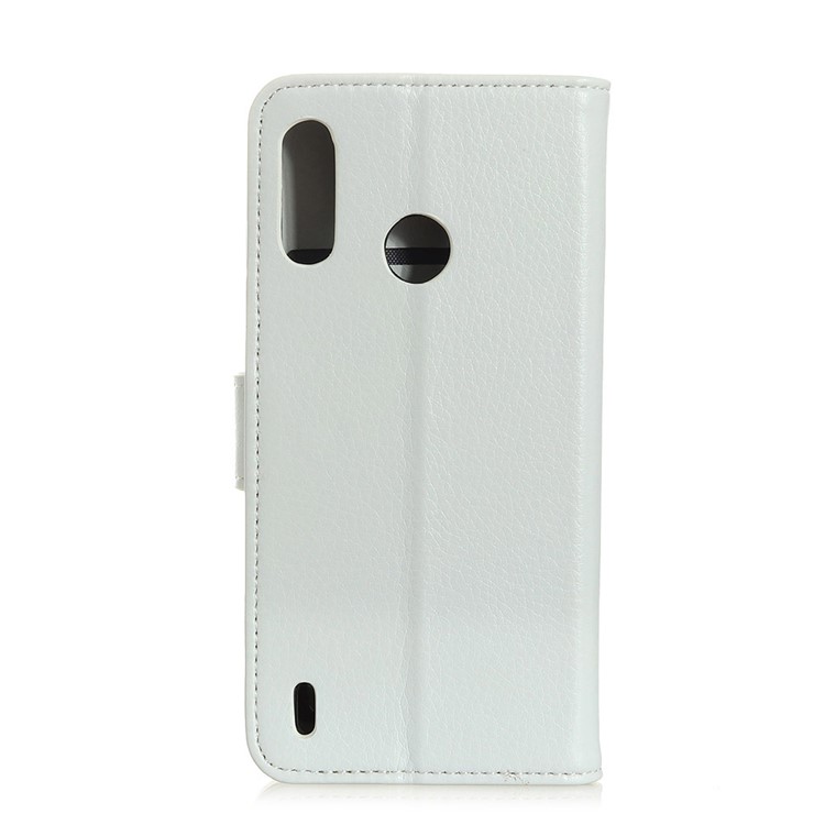 Litchi Grain Leather Cover with Wallet Stand for Motorola P40 Play - White-2
