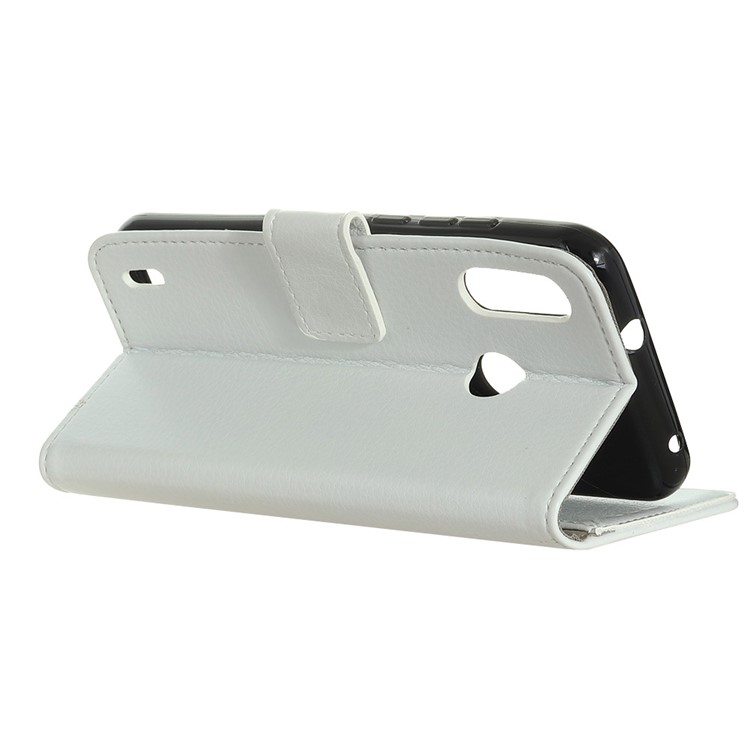 Litchi Grain Leather Cover with Wallet Stand for Motorola P40 Play - White-3