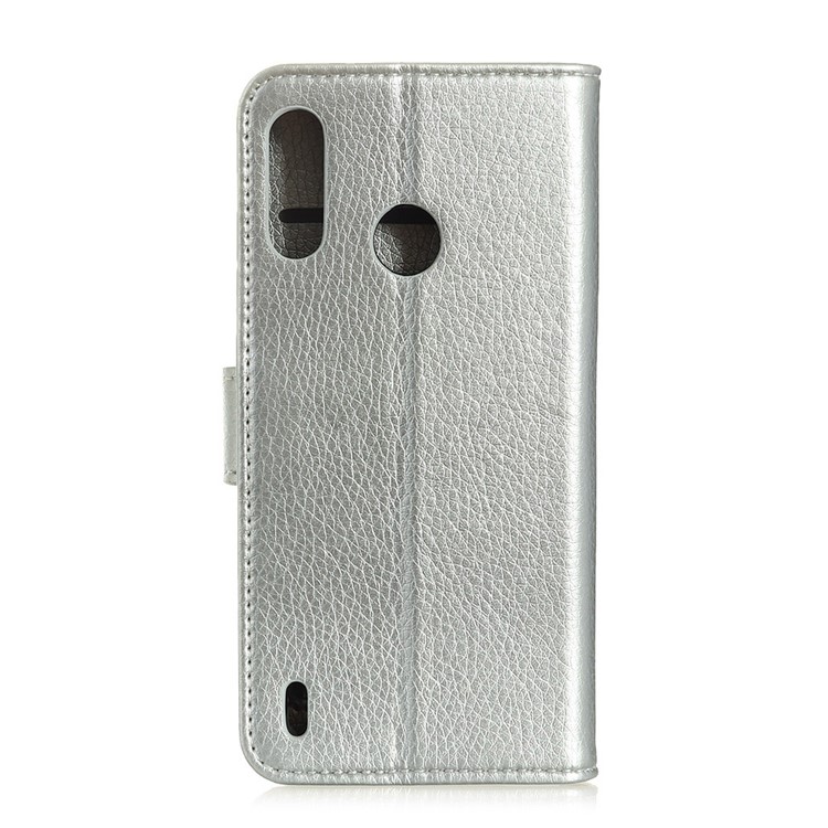 Litchi Grain Leather Cover with Wallet Stand for Motorola P40 Play - Silver-8