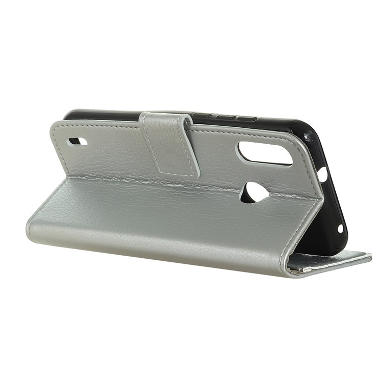 Litchi Grain Leather Cover with Wallet Stand for Motorola P40 Play - Silver-9