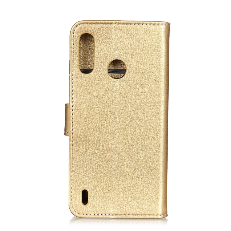 Litchi Grain Leather Cover with Wallet Stand for Motorola P40 Play - Gold-2