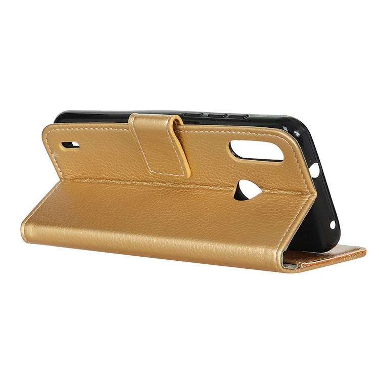Litchi Grain Leather Cover with Wallet Stand for Motorola P40 Play - Gold-3