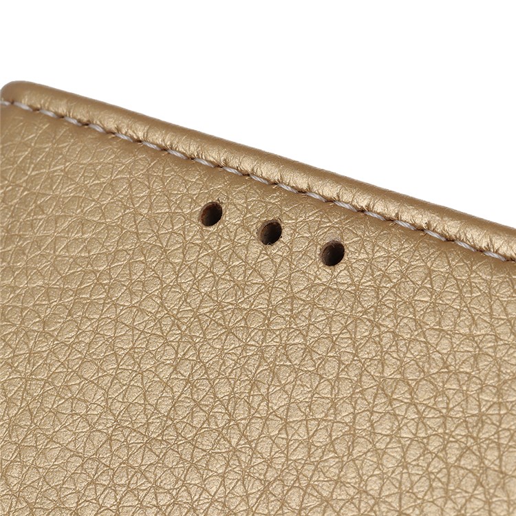 Litchi Grain Leather Cover with Wallet Stand for Motorola P40 Play - Gold-5
