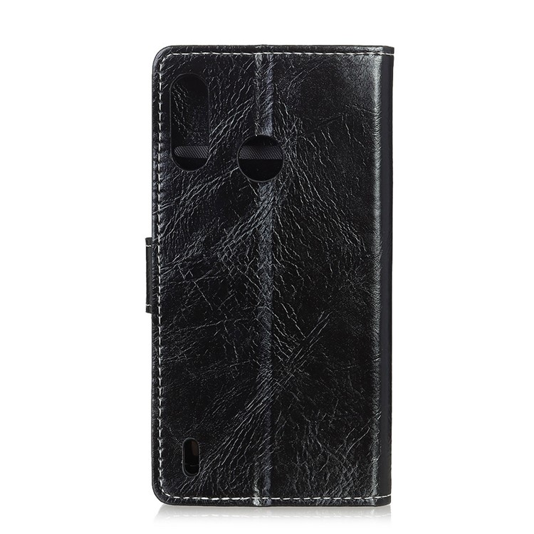 Crazy Horse Vintage Leather Wallet Case for Motorola P40 Play - Black-2