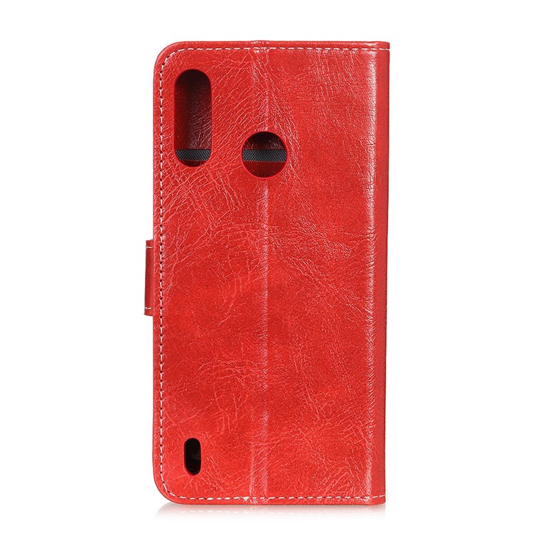 Crazy Horse Vintage Leather Wallet Case for Motorola P40 Play - Red-2