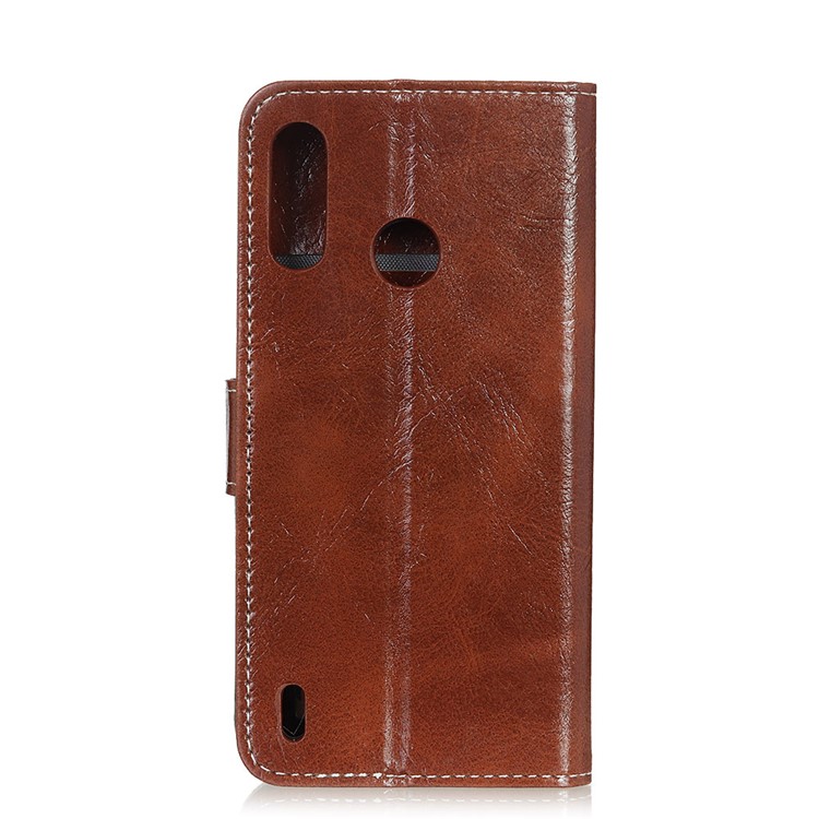 Crazy Horse Vintage Leather Wallet Case for Motorola P40 Play - Brown-8