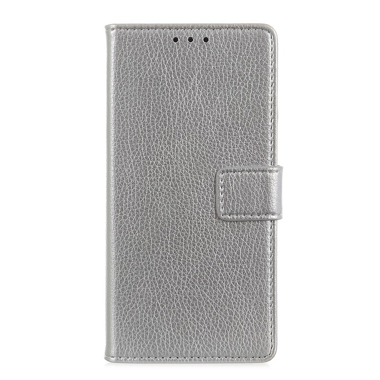 Litchi Grain Leather Cover with Wallet Stand for Motorola One Action / P40 Power - Silver-1